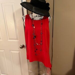 New Elie Tahari Tie-Bottom Top - Red- L -